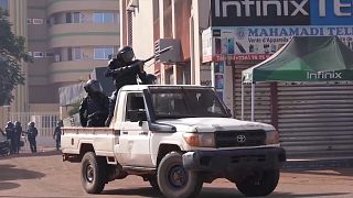 Military force deployed at a protest in Ouagadougou, Burkina Faso, Jan. 22, 2022.