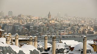 A view of snow-covered Golden Horn area at Istanbul.