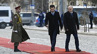 O primeiro-ministro búlgaro Kiril Petkov e o homólogo macedónio Dimitar Kovacevski em Sófia