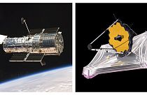 Hubble ile James Webb teleskoplarını yan yana gösteren canlandırma