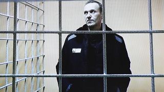 Alexei Navalny speaks from a prison via a video link during a court in session in Petushki last week.