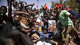Burkinabés participant à la manifestation de soutien aux militaires au pouvoir et notamment à l'homme fort, le Lt. Col. Damiba / Ouagadougou, le 25/01/2022