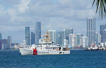 The U.S. Coast Guard ship Bernard C. Webber, leaves the coast guard base, July 19, 2021, in Miami Beach, Florida.