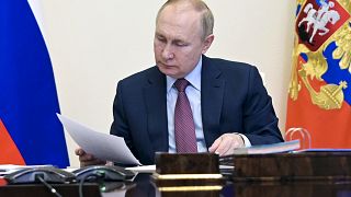Der russische Präsident Wladimir Putin in seinem Büro im Kreml an diesem Mittwoch