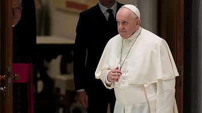 Pope Francis arrives to attend his weekly general audience in the Paul VI Hall at the Vatican, Wednesday, Jan. 26, 2022. Pope Francis arrives to attend his weekly general audience in the Paul VI Hall at the Vatican, Wednesday, Jan. 26, 2022.