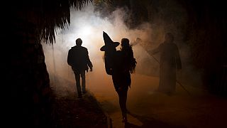 A woman dressed up as a witch during Halloween celebrations near Malaga in 2017.