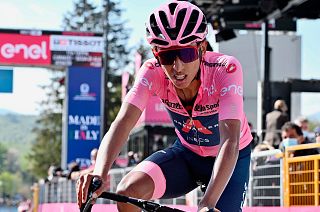Colombia's Egan Bernal after completing the 17th stage of the Giro d'Italia cycling race, from Canazei to Sega Di Ala, Italy, May 26, 2021.