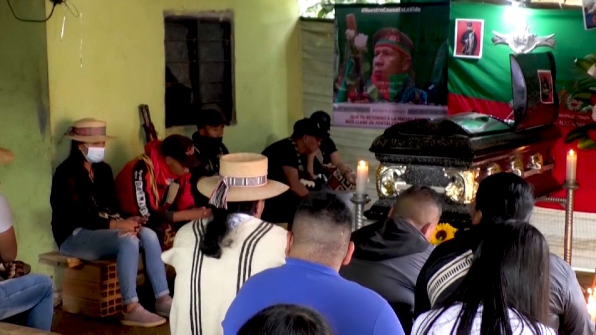 Funeral del último líder indígena asesinado en el municipio de Buenos Aires, Colombia
