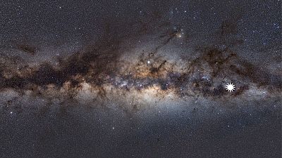 A view of the Milky Way taken by scientists in Western Austrlia. The star icon shows the position of the mysterious object.