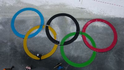Olympic Rings made out of rotating ice carousels were created, in support of the Finnish Olympic team