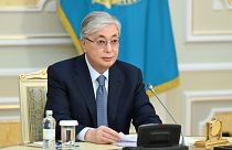 Kazakhstan's President Kassym-Jomart Tokayev speaks during a parliamentary session in Nur-Sultan.