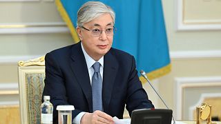 Kazakhstan's President Kassym-Jomart Tokayev speaks during a parliamentary session in Nur-Sultan.