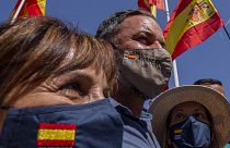 Far-right Vox party leader Santiago Abascal attends a protest against the Spanish government in MAdrid