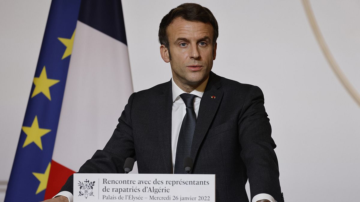 President Emmanuel Macron delivers a speech in January 2022