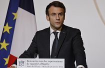 President Emmanuel Macron delivers a speech in January 2022