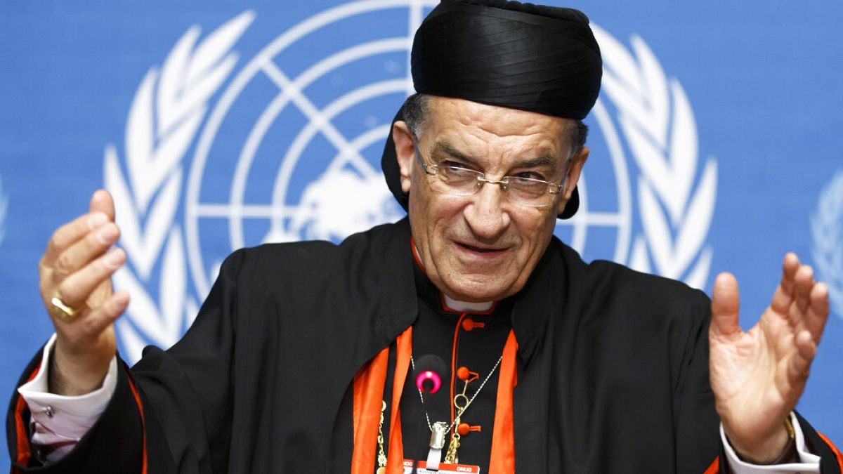 بشارة بطرس الراعي خلال مؤتمر صحفي حول "السلام ومستقبل الشرق الأوسط" في المقر الأوروبي للأمم المتحدة في جنيف، سويسرا، الأربعاء 9 أبريل 2014