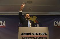 André Ventura, líder de Chega, celebra sus resultados electorales