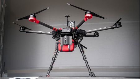 Image shows a drone from Swedish company Everdrone. The country is trialling drone delivered defibrillators that are integrated with emergency services. 
