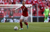 Le footballeur danois Christian Eriksen lors du match de l'Euro contre la Finlande, le 12/06/2021