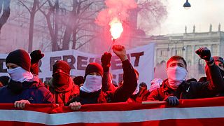 مظاهرة ضد قيود كوفيد المفروضة في البلاد، فيينا، السبت 8 يناير  2022