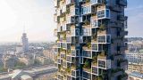 One of the residential towers at the Easyhome Huanggang Vertical Forest City Complex.