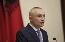 Albanian President Ilir Meta speaks during a 2019 news conference in Tirana