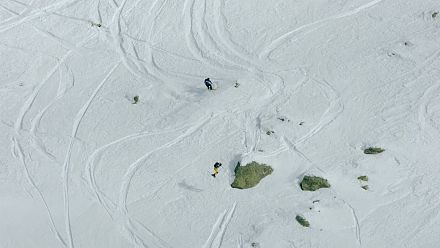 Unique parallel freeride event at the Corvatsch North Face in Silvaplana, Switzerland