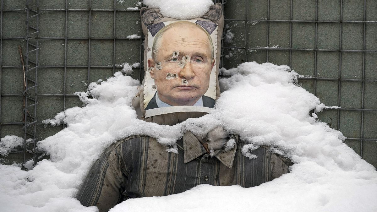 Eine "Installation" in Moskau ziert das Porträt von Wladimir Putin