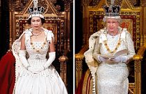 This photo combo shows Britain's Queen Elizabeth II during the State Opening of Parliament, London, in April, 1966 on the left and Nov. 15, 2006, on the right.