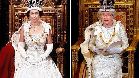 This photo combo shows Britain's Queen Elizabeth II during the State Opening of Parliament, London, in April, 1966 on the left and Nov. 15, 2006, on the right.