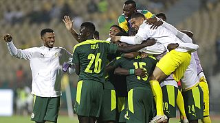 Les joueurs sénégalais célébrant un but lors de la demi-finale de la CAN (3 février 2022)