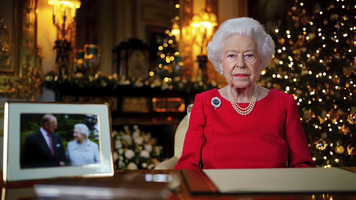 In this undated photo issued on Thursday Dec. 23, 2021, Britain's Queen Elizabeth II records her annual Christmas broadcast in Windsor Castle, Windsor, England.
