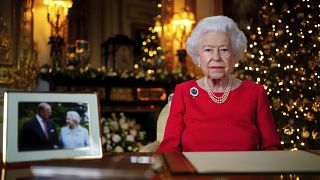 In this undated photo issued on Thursday Dec. 23, 2021, Britain's Queen Elizabeth II records her annual Christmas broadcast in Windsor Castle, Windsor, England.