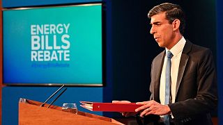 Britain's Chancellor Rishi Sunak holds a press conference in London as it was announced that the energy price cap will rise by a record 54 per cent.
