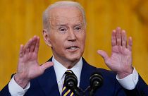 Le président Joe Biden s'exprimant lors d'une conférence de presse à l Maison Blanche à Washington, le mercredi 19 janvier 2022.