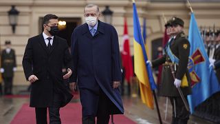 الرئيسان التركي والأوكراني، رجب طيب إردوغان وفولوديمير زيلينسكي