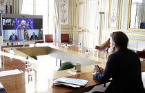 جلسه ویدیویی امانوئل ماکرون با رهبران أذربایجان، ارمنستان و رئیس شورای اتحادیه اروپا