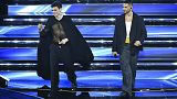 "Mahmood & Blanco" sur scène lors de la première soirée du Festival de musique de Sanremo 2022, en Italie, mardi 1er février 2022.