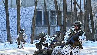 Des soldats ukrainiens à l'entraînement à Pripiat (Ukraine), le 4 février 2022