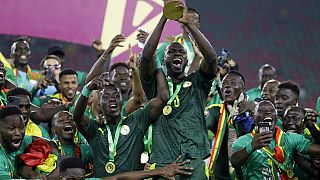 Senegals Mannschaft nach dem Finale in Kameruns Hauptstadt Jaunde