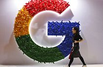  شعار Google في معرض الصين الدولي للاستيراد في شنغهاي ، 5 نوفمبر 2018.