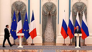 Putin e Macron, na conferência de imprensa a seguir ao encontro