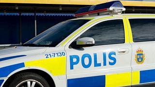 A police cars pictured in Vaesteraas, around 100 kilometres west of Stockholm.