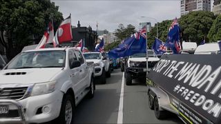 Convoy de manifestantes contra las restricciones covid en Nueva Zelanda
