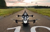 Image show the Jetson One, an electric 'flying car' made by Swedish company, Jetson Aero.