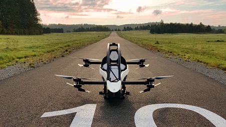 Image show the Jetson One, an electric 'flying car' made by Swedish company, Jetson Aero.
