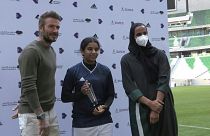 Beckham attends Amateur Women's football tournament at Qatar's Education Stadium
