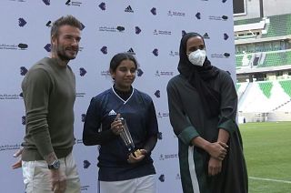 Beckham attends Amateur Women's football tournament at Qatar's Education Stadium