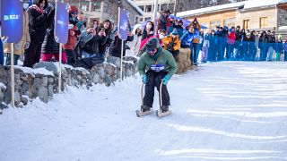 28 participants took place in a 'Lukhmed' ice skating race in the village of Mestia, Georgia