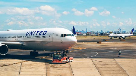 A United Airlines plane at Newark Liberty International Airport.